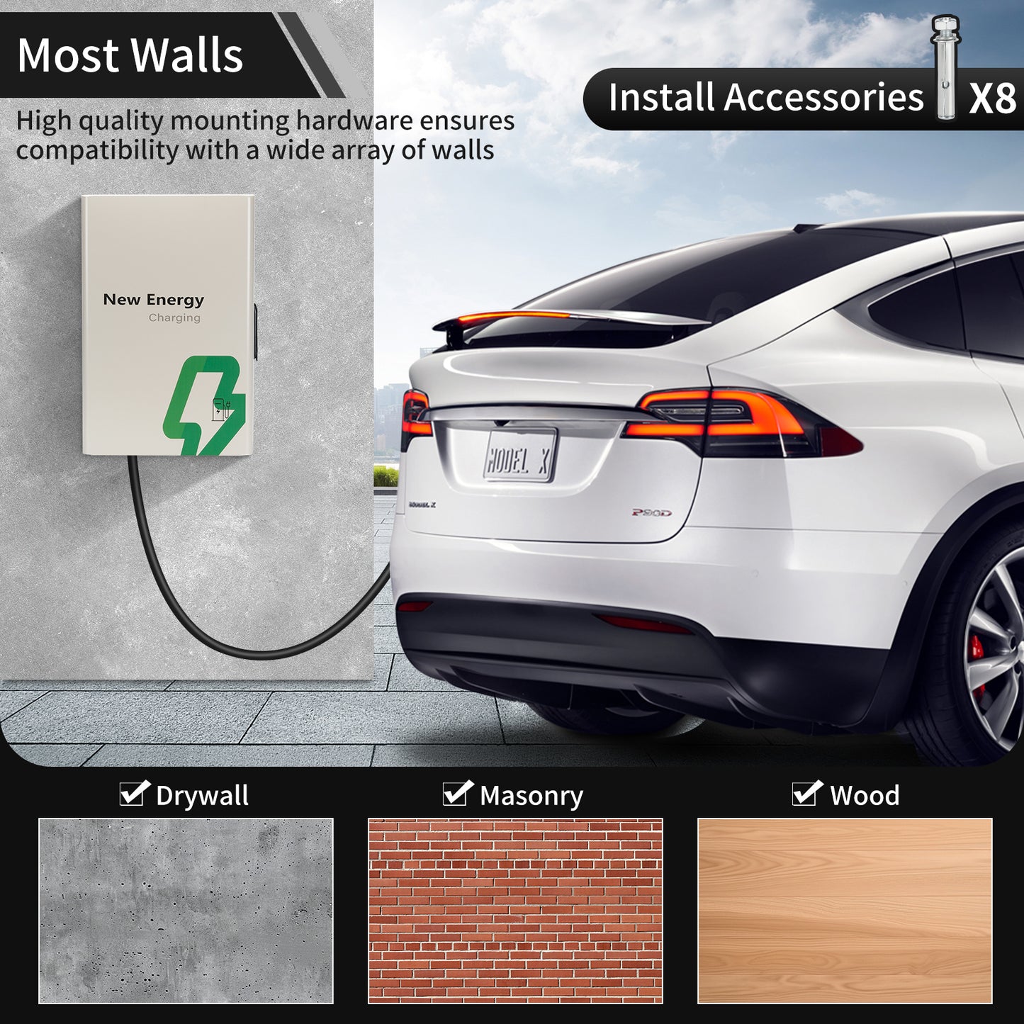 Back Hollow Type of Wall Charger Station Box Compatible with Tesla Gen 3 Indoor/Outdoor Cable Organizer