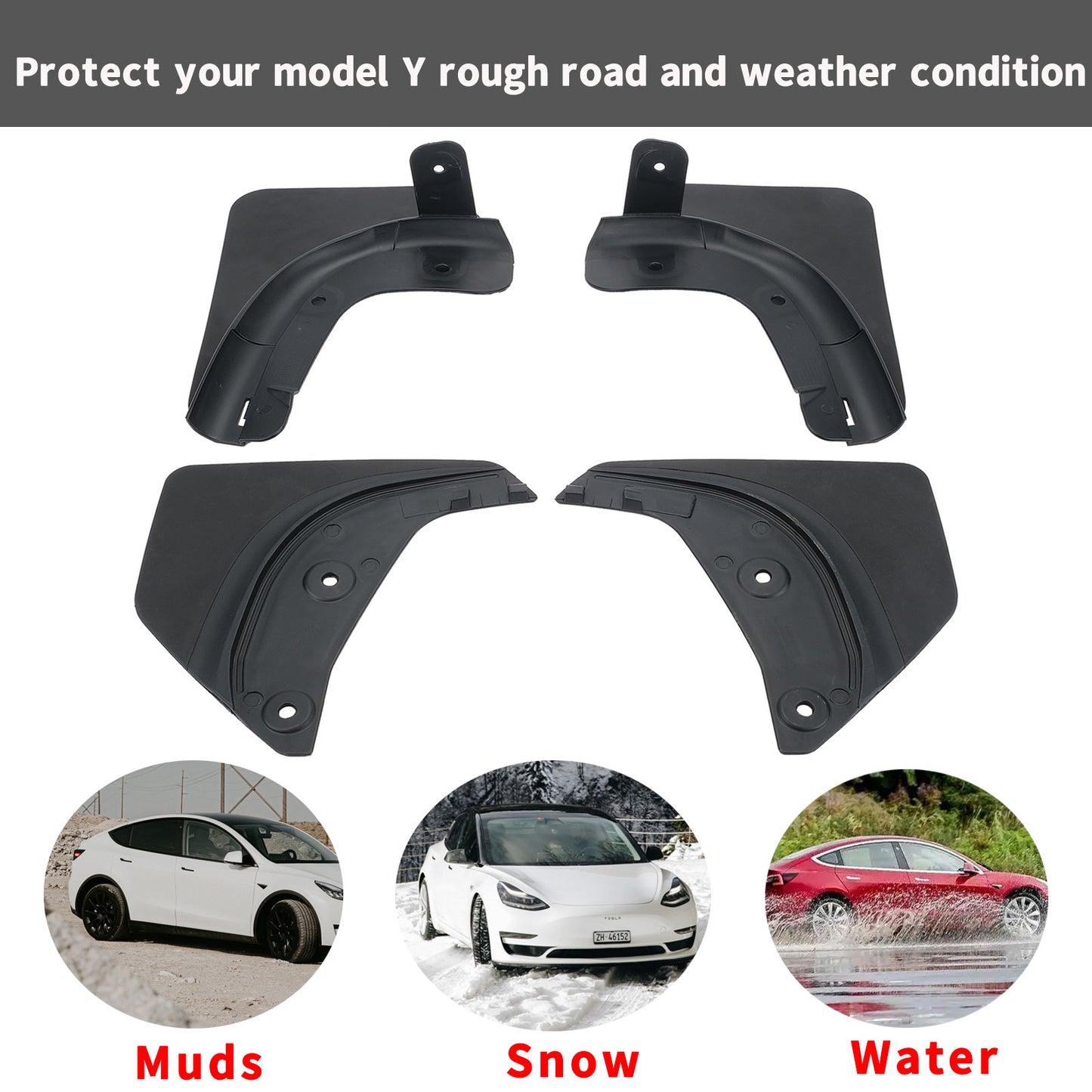 Mud Flaps, Compatible with Tesla Model Y 2023 2024 2025,Splash Guard Accessories, No Drilling Required, Black