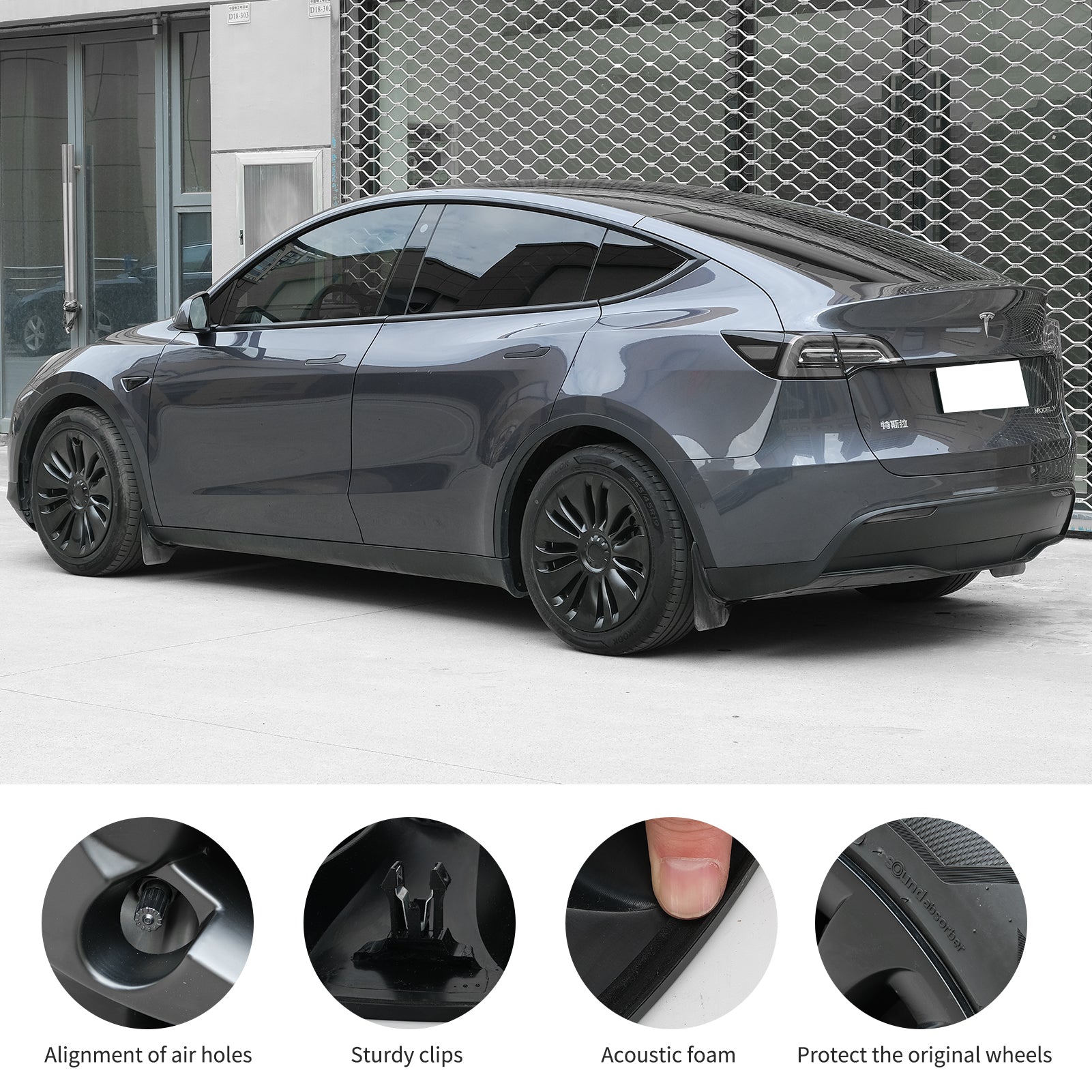 JAWJUT Wheel Cover Hub Caps 18 inch Compatible with Tesla Model 3